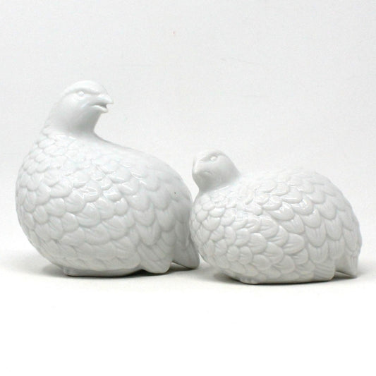 Figurine, Amthor Imports, White Quails, Set of 2, Hen and Chick, Porcelain, Japan, Vintage, SOLD