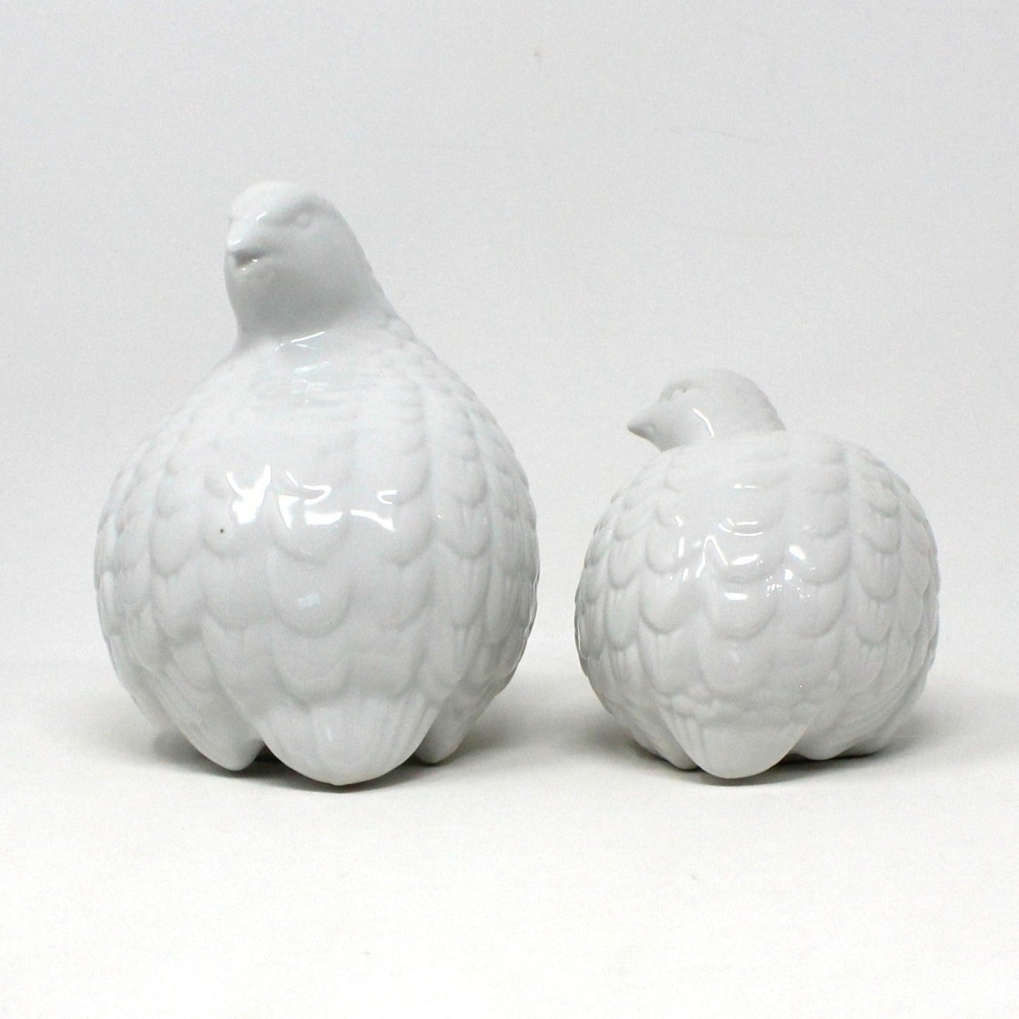 Figurine, Amthor Imports, White Quails, Set of 2, Hen and Chick, Porcelain, Japan, Vintage