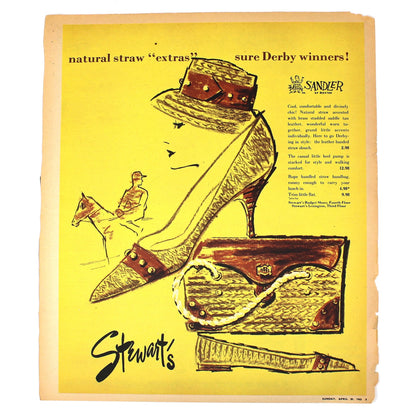 Advertisement, Stewart's Shoe Store, Sandler Of Boston "Derby Winners", Women's Fashion, 1962, Original Magazine Ad, Vintage