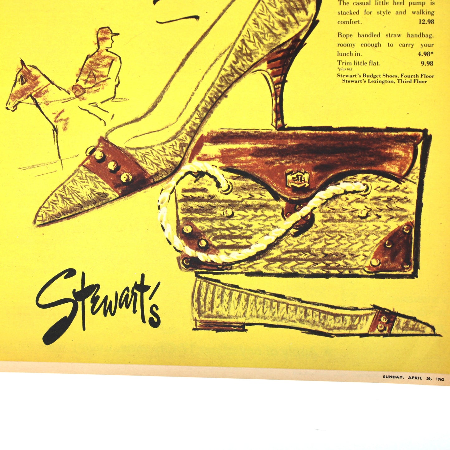 Advertisement, Stewart's Shoe Store, Sandler Of Boston "Derby Winners", Women's Fashion, 1962, Original Magazine Ad, Vintage