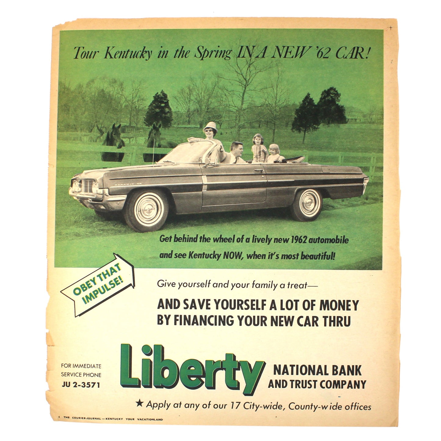 Advertisement, Liberty National Bank, Banking / Financing Automobile, Original 1962 Magazine Ad, Vintage