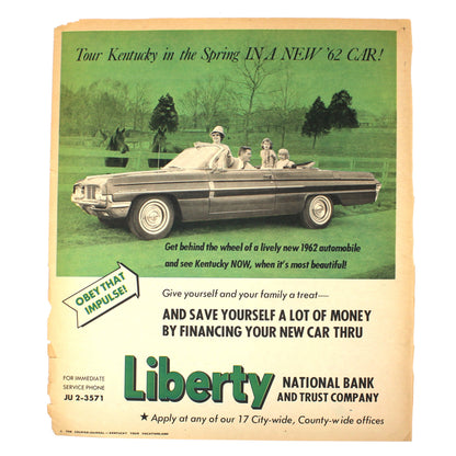 Advertisement, Liberty National Bank, Banking / Financing Automobile, Original 1962 Magazine Ad, Vintage