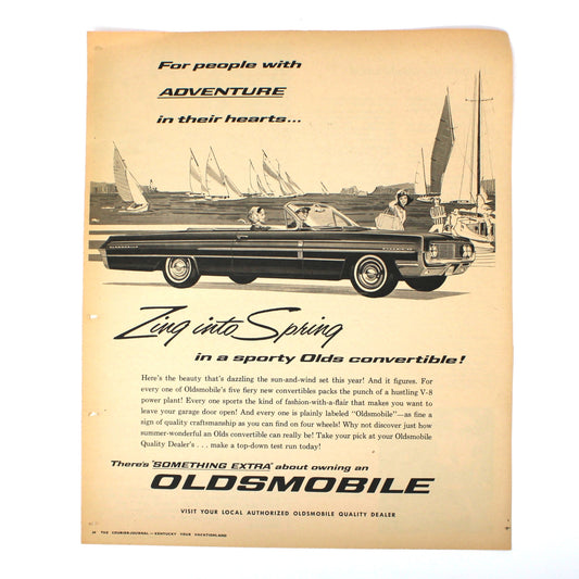 Advertisement, Oldsmobile Convertible, Original 1962, "There's something Extra about owning an OLDSMOBILE", Magazine Ad, Vintage