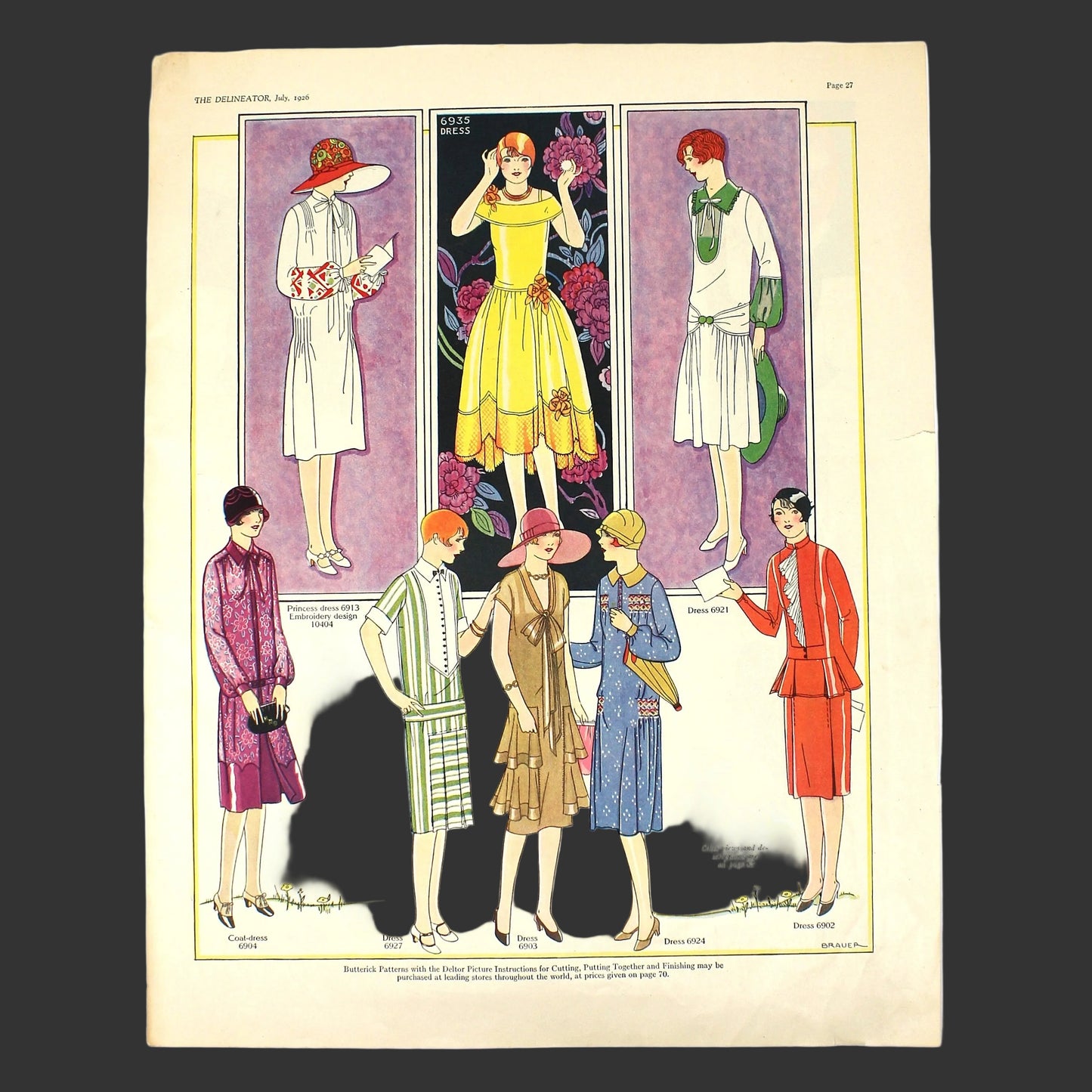 Illustrations of women in various outfits from a 1920s fashion magazine.