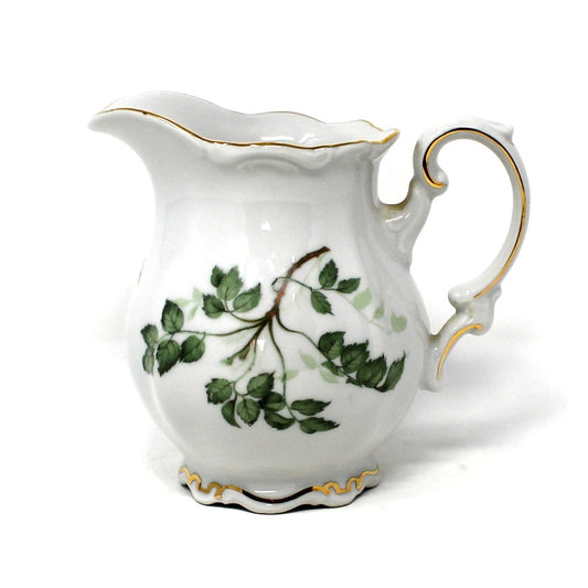 Creamer, Mitterteich, Green Leaves Pattern, Bavaria Germany Porcelain, Vintage