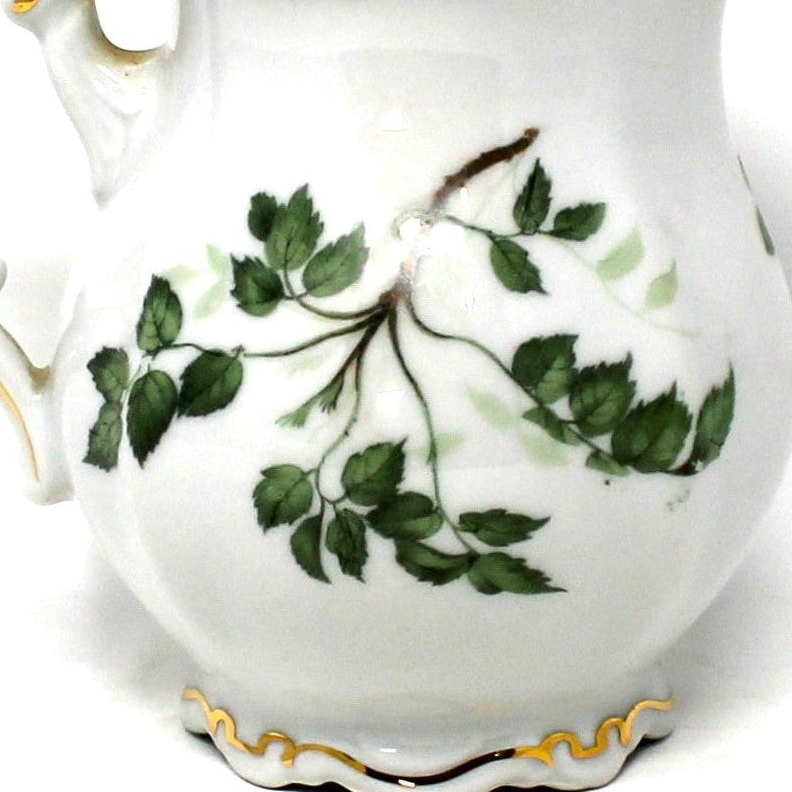 Creamer, Mitterteich, Green Leaves Pattern, Bavaria Germany Porcelain, Vintage