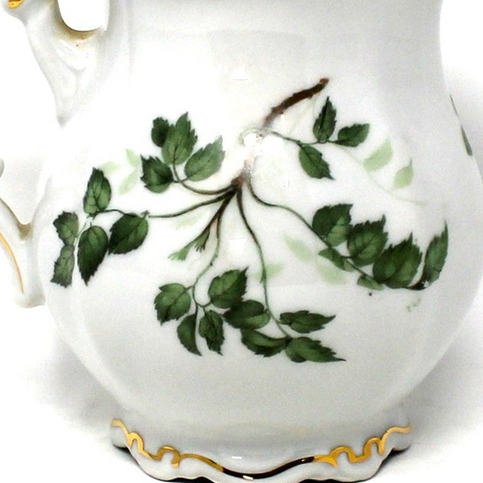Creamer, Mitterteich, Green Leaves Pattern, Bavaria Germany Porcelain, Vintage