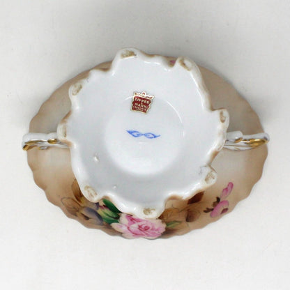 Compote, Lipper & Mann, Pink & White Roses, Hand Painted, Vintage Japan