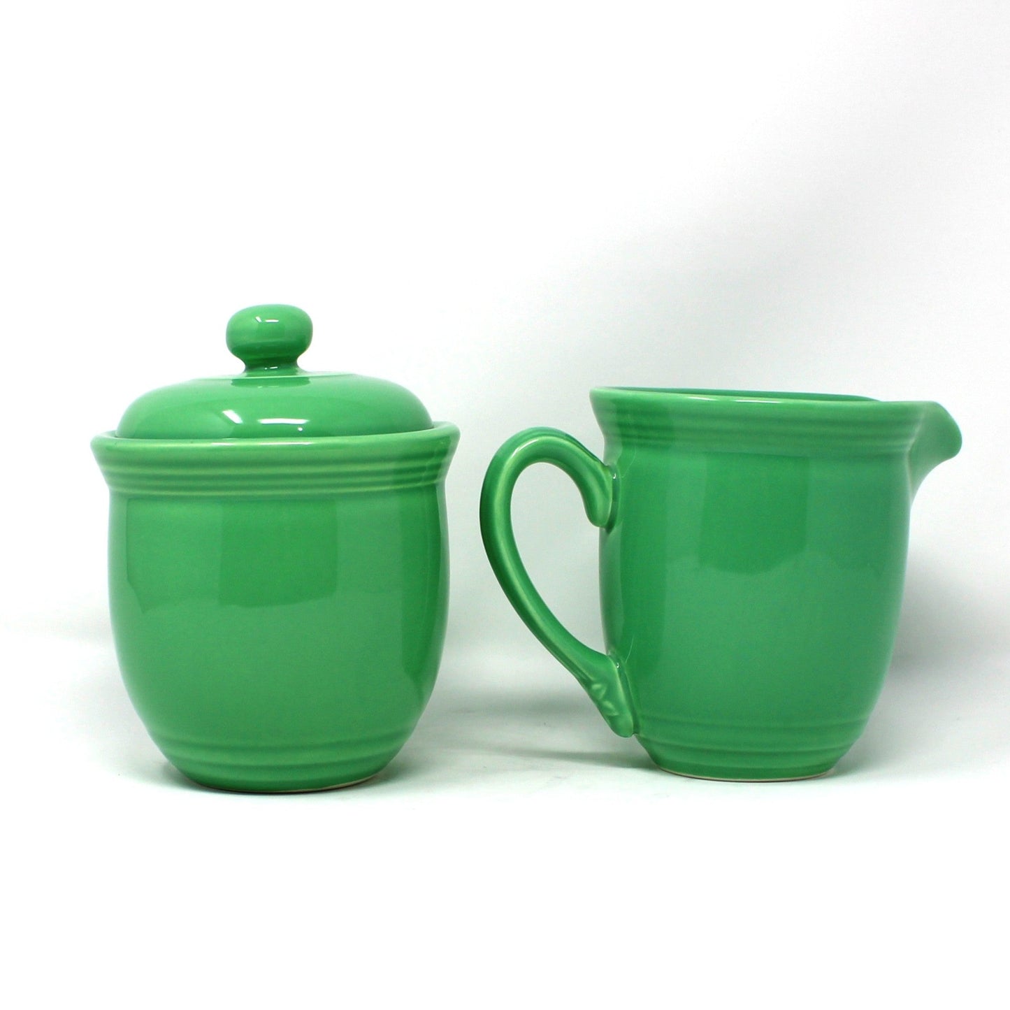 Creamer & Sugar with Lid, Oneida, Petals Pattern in Sea Foam Green, Ceramic, Vintage