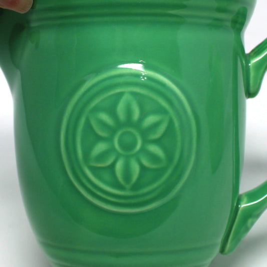 Creamer & Sugar with Lid, Oneida, Petals Pattern in Sea Foam Green, Ceramic, Vintage