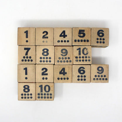 Wooden Blocks, Children's Building Blocks: Animals, Numbers, Figures, Nursery Rhymes, 16 Antique Blocks