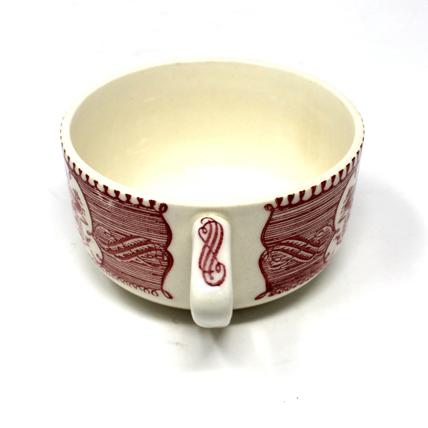 Teacup, Royal China, Currier & Ives, Star of the Road, Scroll Handle, Pink & White, USA, Vintage 1967 — Cup Only