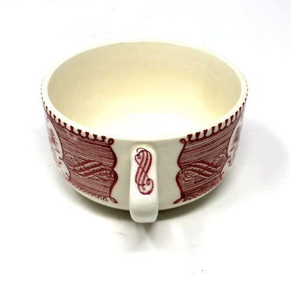 Teacup, Royal China, Currier & Ives, Star of the Road, Scroll Handle, Pink & White, USA, Vintage 1967 — Cup Only