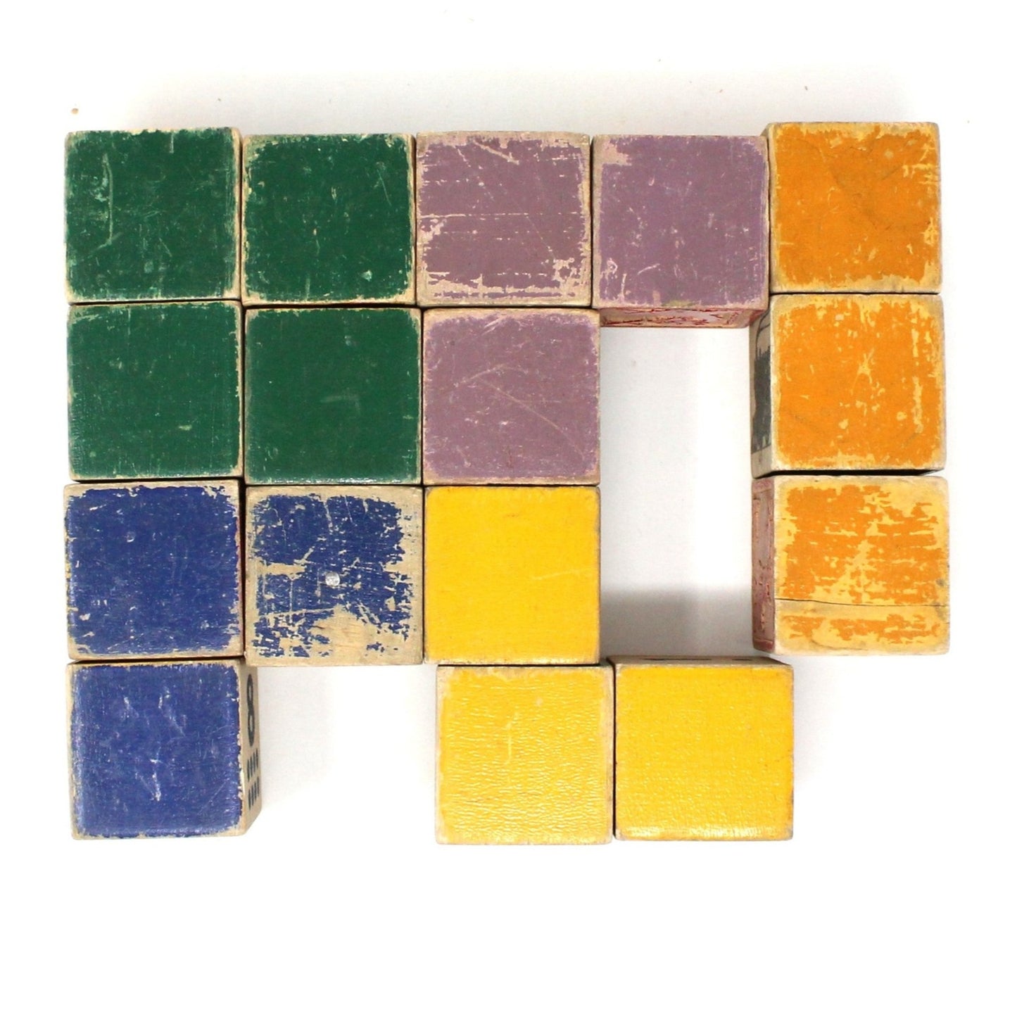 Wooden Blocks, Children's Building Blocks: Animals, Numbers, Figures, Nursery Rhymes, 16 Antique Blocks