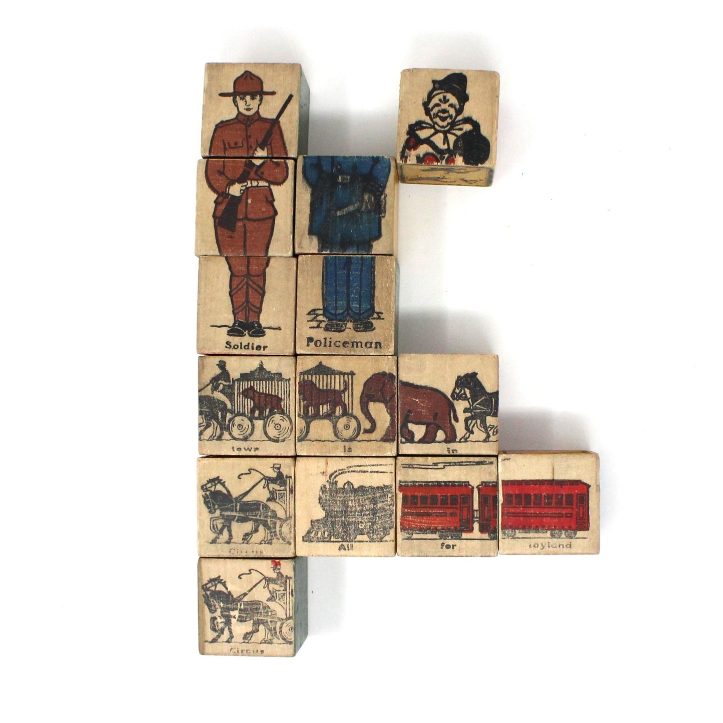 Wooden Blocks, Children's Building Blocks: Animals, Numbers, Figures, Nursery Rhymes, Antique