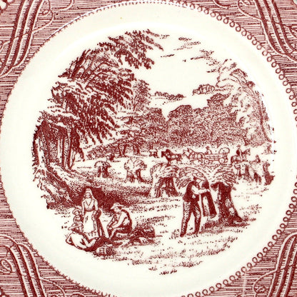 Bread & Butter Plates, Royal China, Currier & Ives, Pink & White Ceramic, Vintage