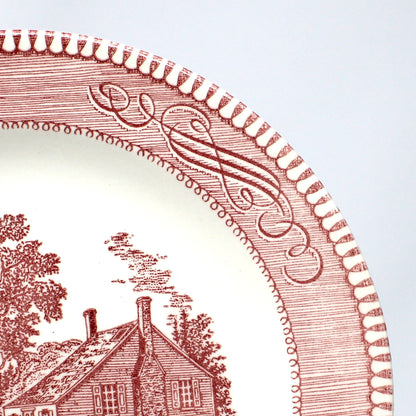 Dessert / Salad Plate, Royal China, Currier & Ives, Pink & White Ceramic, Vintage