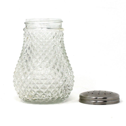 Shaker,  Muffineer / Sugar Caster, Diamond Point, Glass with Silver Metal Top, Vintage Import