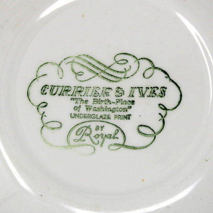 Dessert / Salad Plate, Royal China, Currier & Ives, Pink & White Ceramic, Vintage