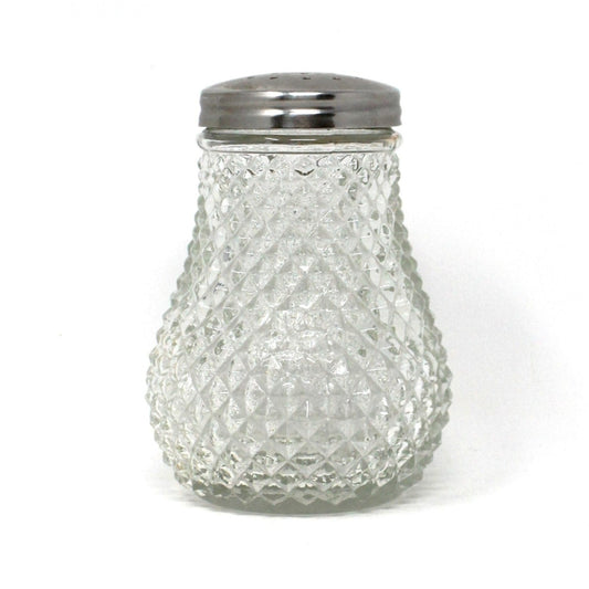 Shaker,  Muffineer / Sugar Caster, Diamond Point, Glass with Silver Metal Top, Vintage Import