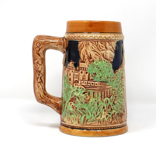 Beer Mug, German Style, Pub Scene and Castle, Japan Ceramic, Vintage