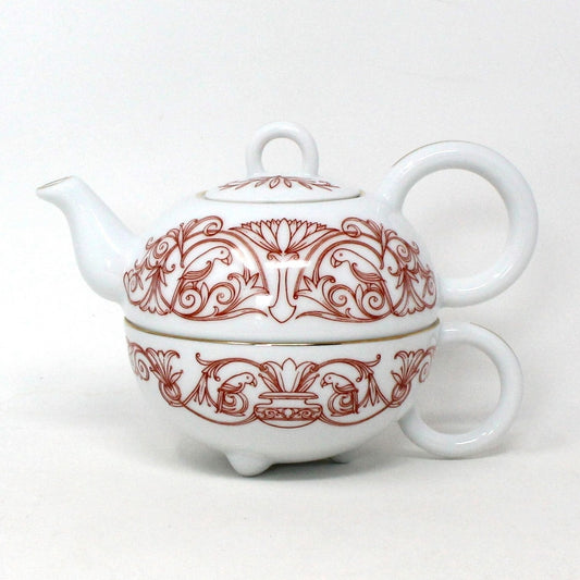 Teapot for One, Mlesna Stackable Teapot & Cup, Red Birds Design