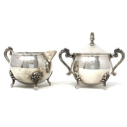 Vintage Creamer & Sugar Silverplate Set. W & S Blackinton, circa 1960's.  Footed Victorian Rose, Ornate Handles, Elegant Serveware, Tableware