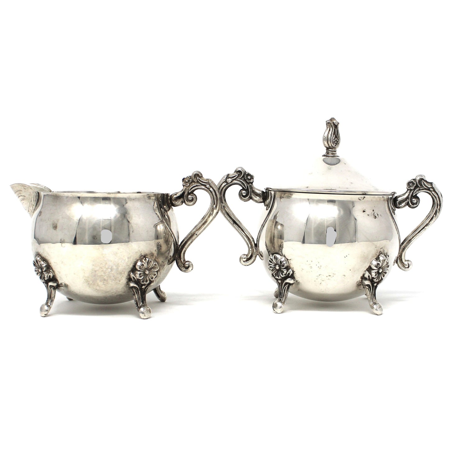 Creamer & Sugar with Lid, Silverplate Hollowware, W & S Blackinton, Floral Footed, Vintage