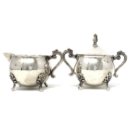 Creamer & Sugar with Lid, Silverplate Hollowware, W & S Blackinton, Floral Footed, Vintage