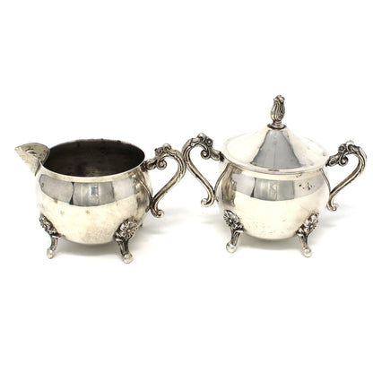 Creamer & Sugar with Lid, Silverplate Hollowware, W & S Blackinton, Floral Footed, Vintage