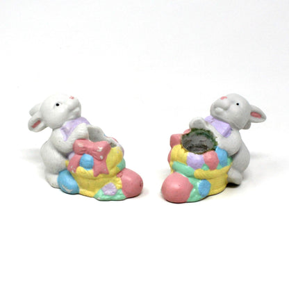 Candle Holders, Bunnies Holding Easter Eggs, Ceramic, Vintage
