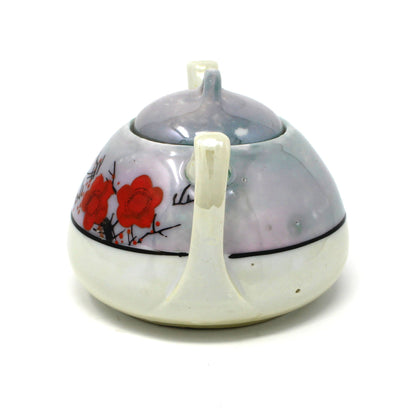 Teapot, Purple Lusterware, Mini / One Cup, Hand Painted Red Floral Japan Porcelain, Vintage
