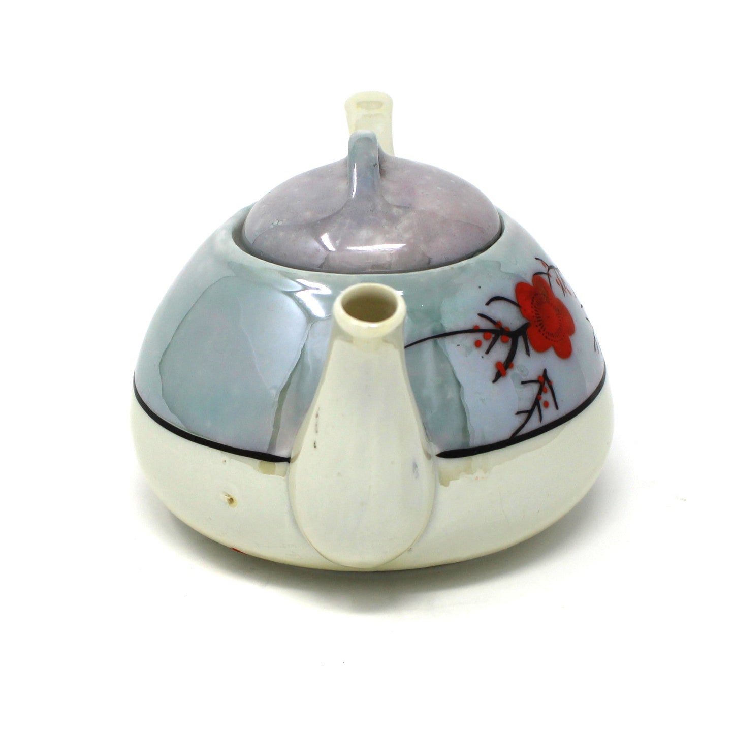 Teapot, Purple Lusterware, Mini / One Cup, Hand Painted Red Floral Japan Porcelain, Vintage