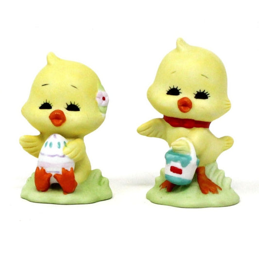 Figurine, Yellow Baby Chicks, Anthropomorphic, Set of 2 Porcelain, Vintage, SOLD