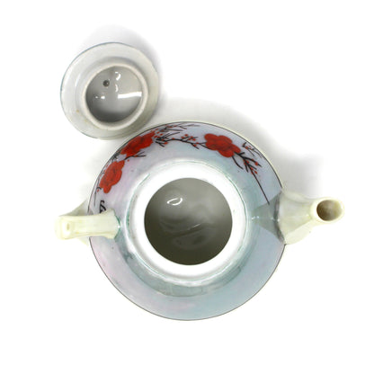 Teapot, Purple Lusterware, Mini / One Cup, Hand Painted Red Floral Japan Porcelain, Vintage