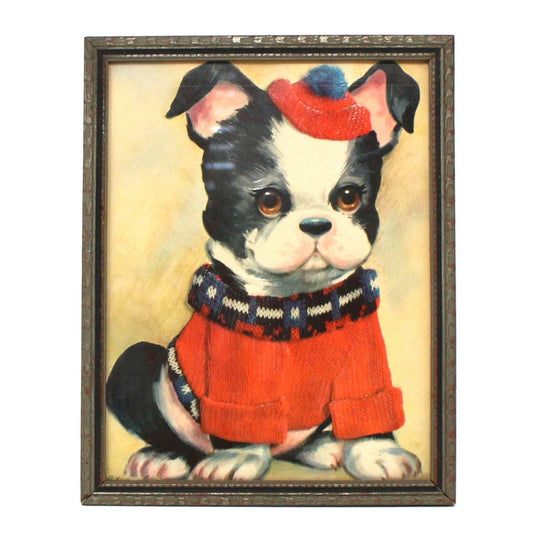 Greeting Card / Birthday, COBY Puppy Dog with Sweater, Framed, Vintage