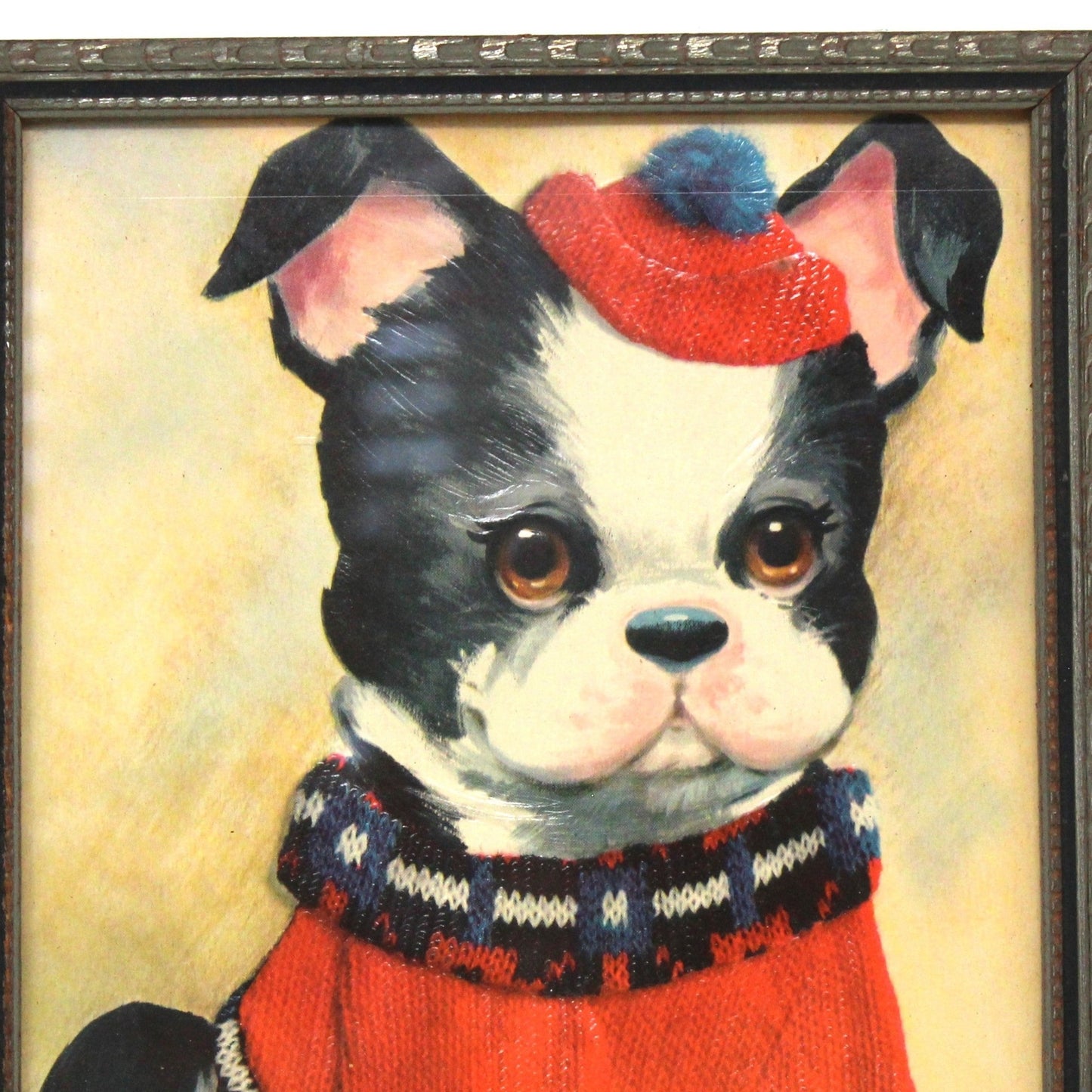 Greeting Card / Birthday, COBY Puppy Dog with Sweater, Framed, Vintage