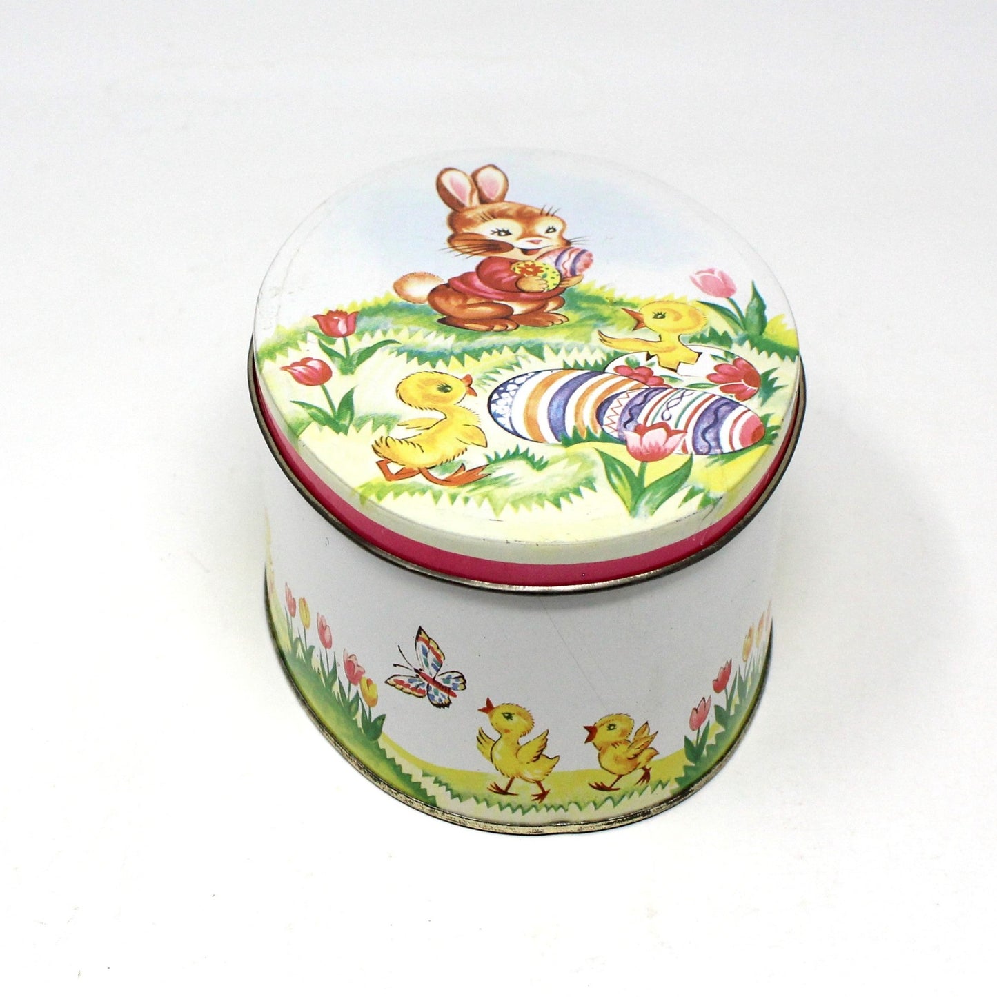 Gift Tin / Candy Tin, Daher, Bunny Rabbit with Chicks & Easter Eggs, Vintage England