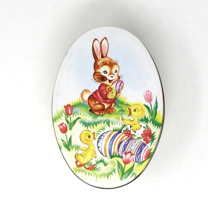 Gift Tin / Candy Tin, Daher, Bunny Rabbit with Chicks & Easter Eggs, Vintage England