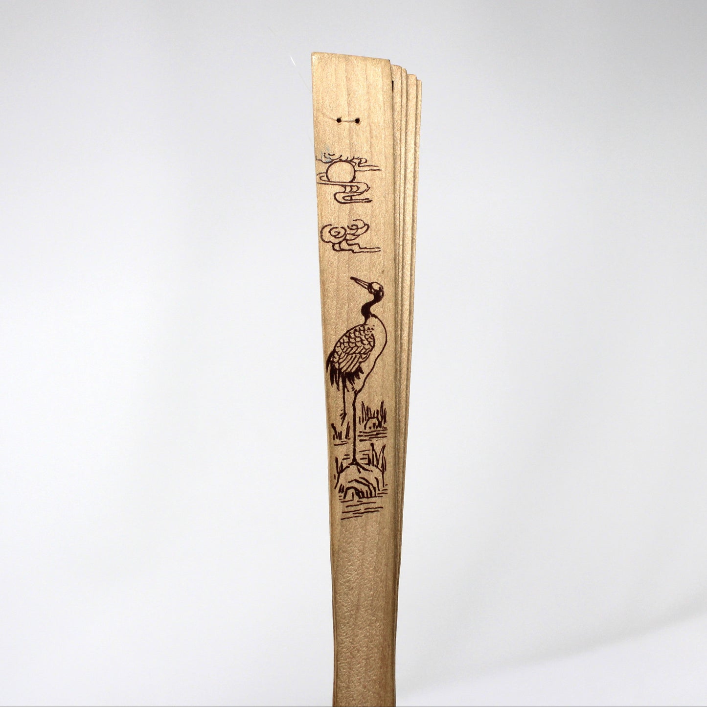 Hand Fan, Hand Painted Oriental Red Crowned Cranes, Double-Sided, Open-Cut Work Wood, Vintage