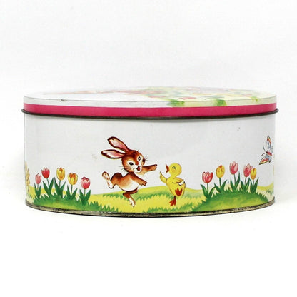 Gift Tin / Candy Tin, Daher, Bunny Rabbit with Chicks & Easter Eggs, Vintage England