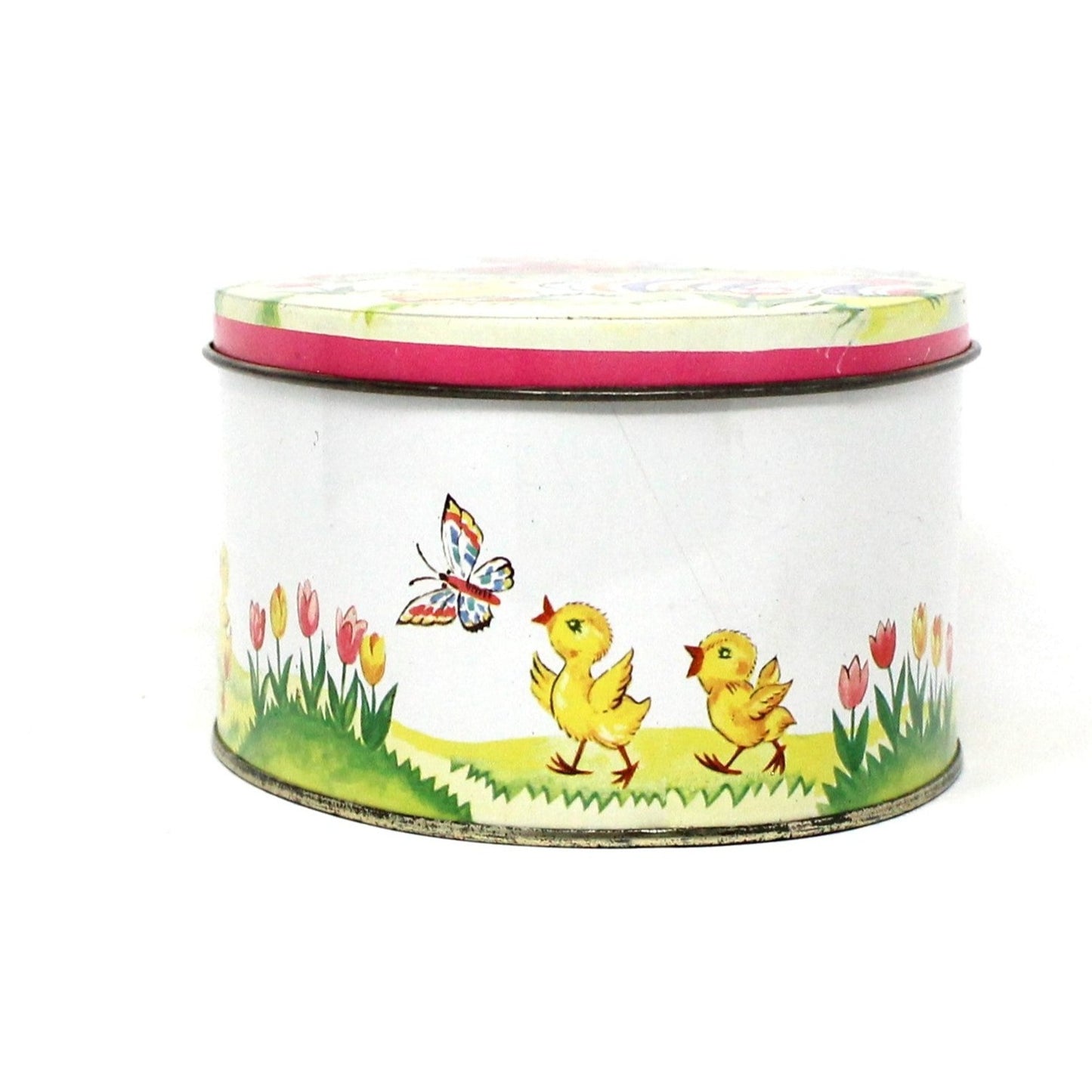 Gift Tin / Candy Tin, Daher, Bunny Rabbit with Chicks & Easter Eggs, Vintage England