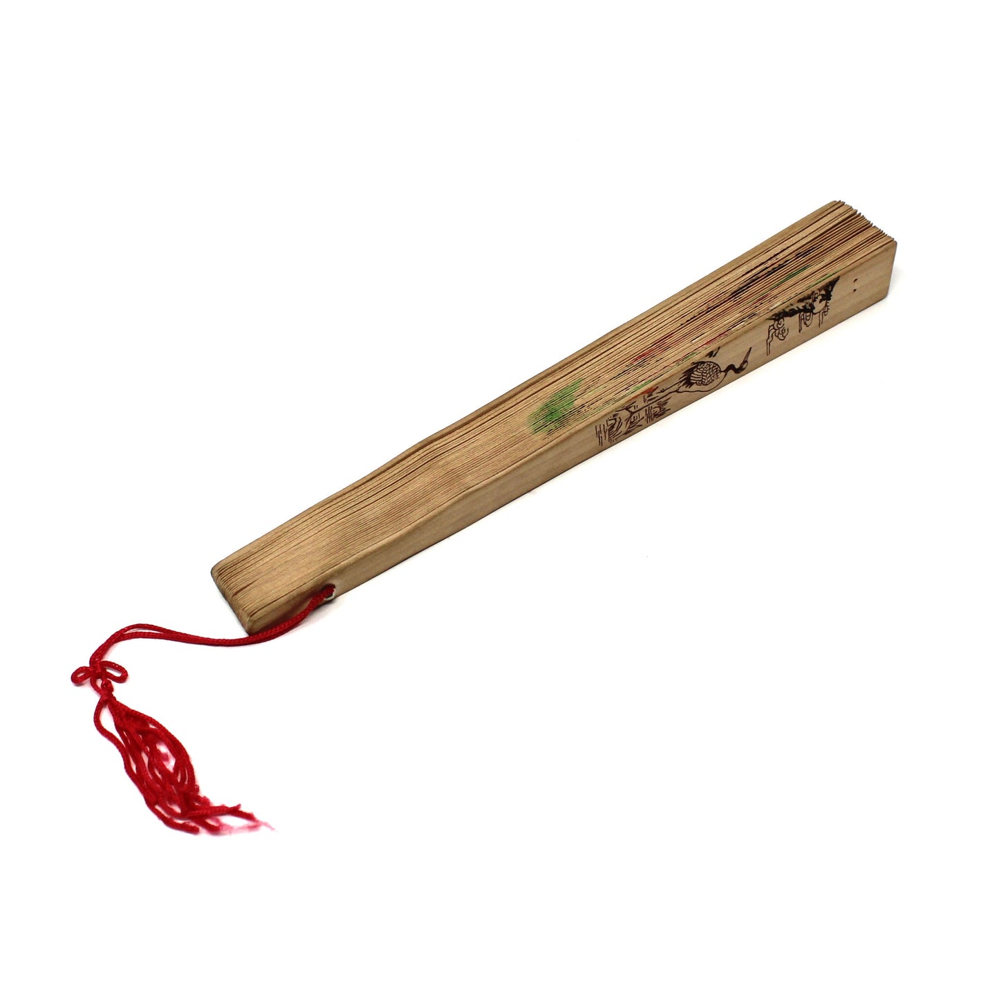 Hand Fan, Hand Painted Oriental Red Crowned Cranes, Double-Sided, Open-Cut Work Wood, Vintage