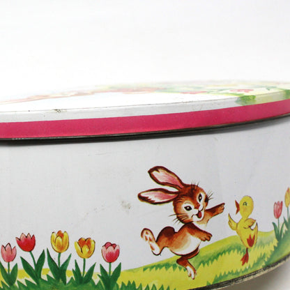 Gift Tin / Candy Tin, Daher, Bunny Rabbit with Chicks & Easter Eggs, Vintage England