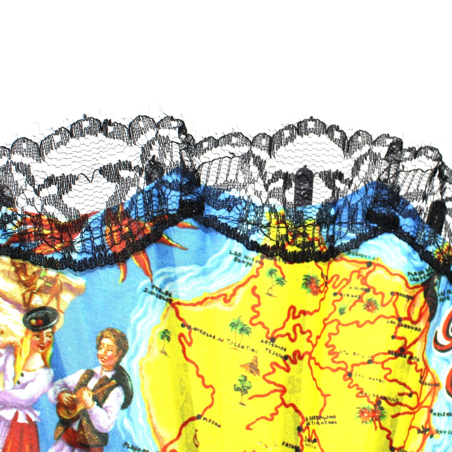 Hand Fan, Spanish Style, Souvenir, Gran Canaria, Canary Islands, Open Cut-Work, Black Lace, Vintage