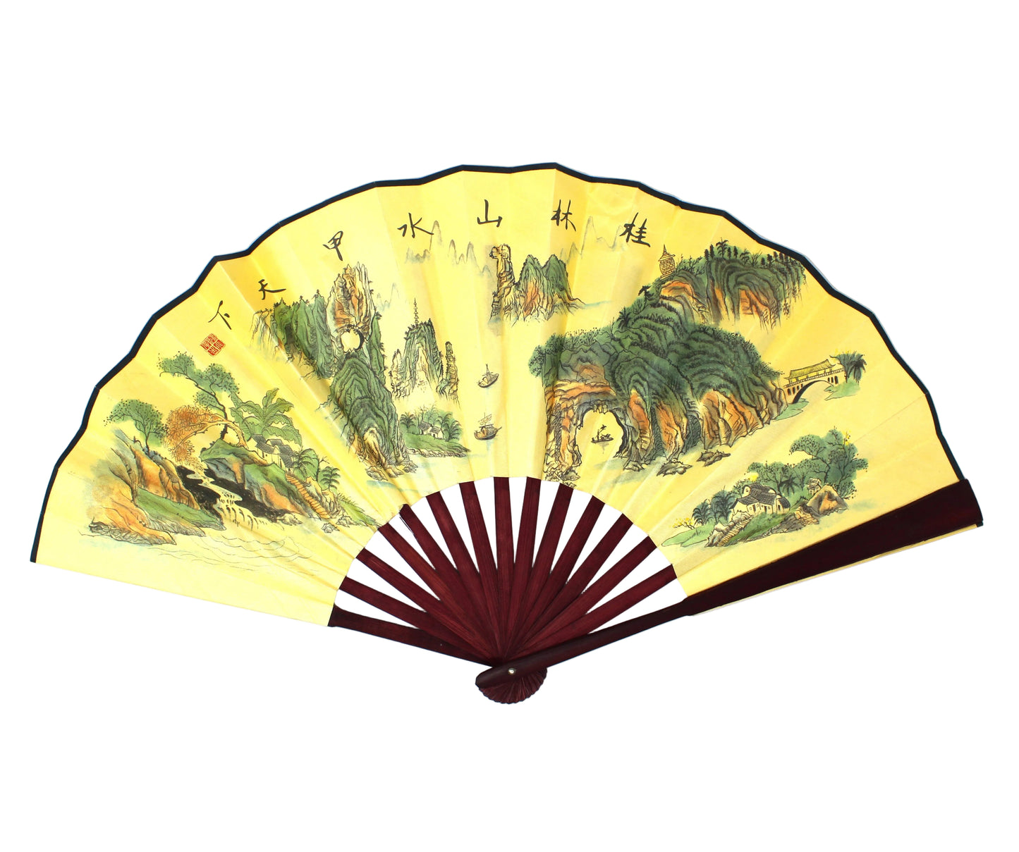 Hand Fan / Wall Fan, Oriental / Asian Landscape Scenes, Bamboo, Vintage