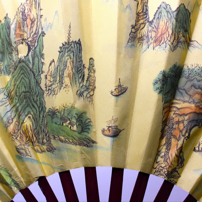 Hand Fan / Wall Fan, Oriental / Asian Landscape Scenes, Bamboo, Vintage