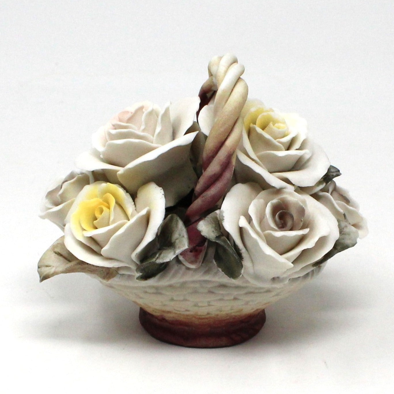 Basket, Capodimonte Style Roses, Bisque Porcelain, Vintage