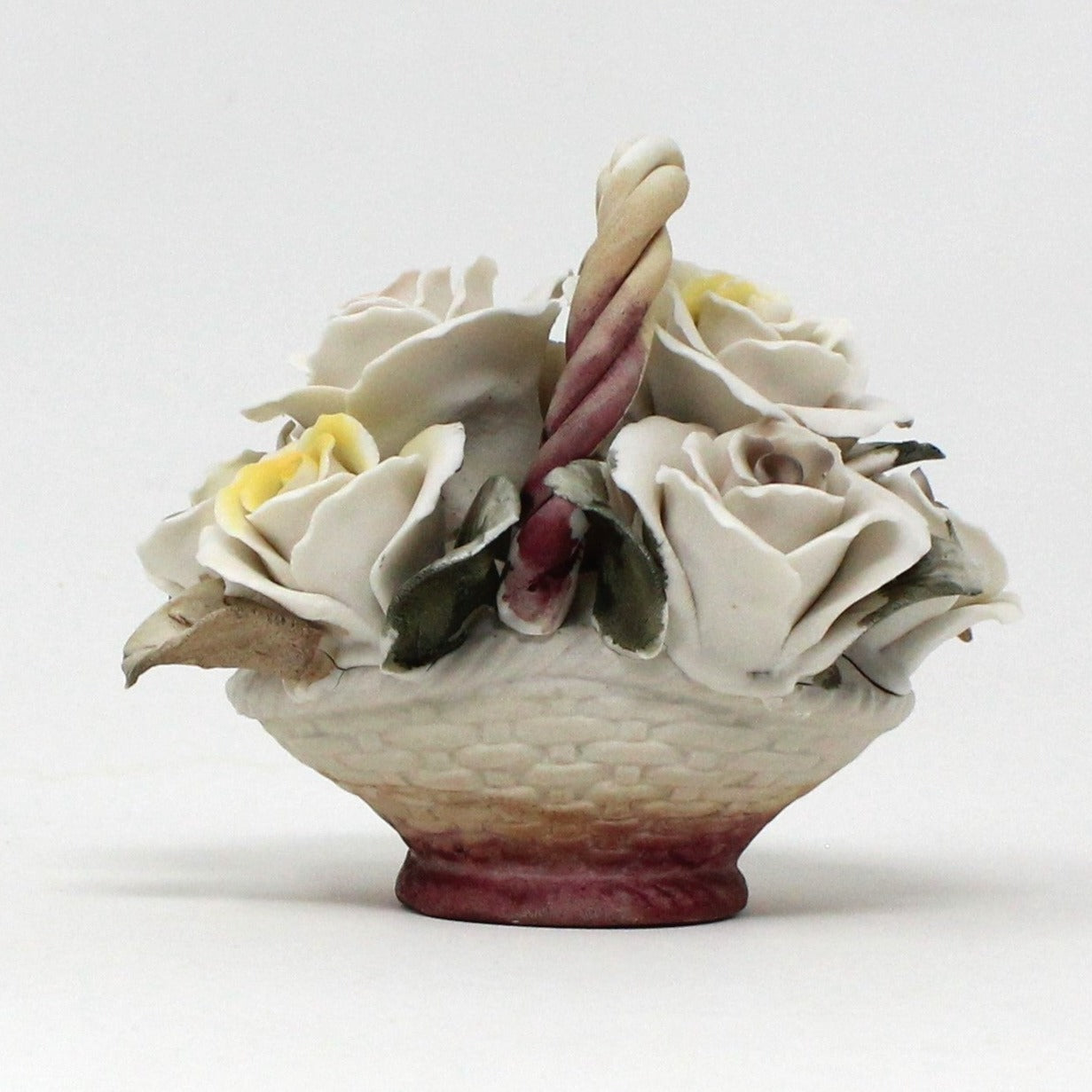 Basket, Capodimonte Style Roses, Bisque Porcelain, Vintage