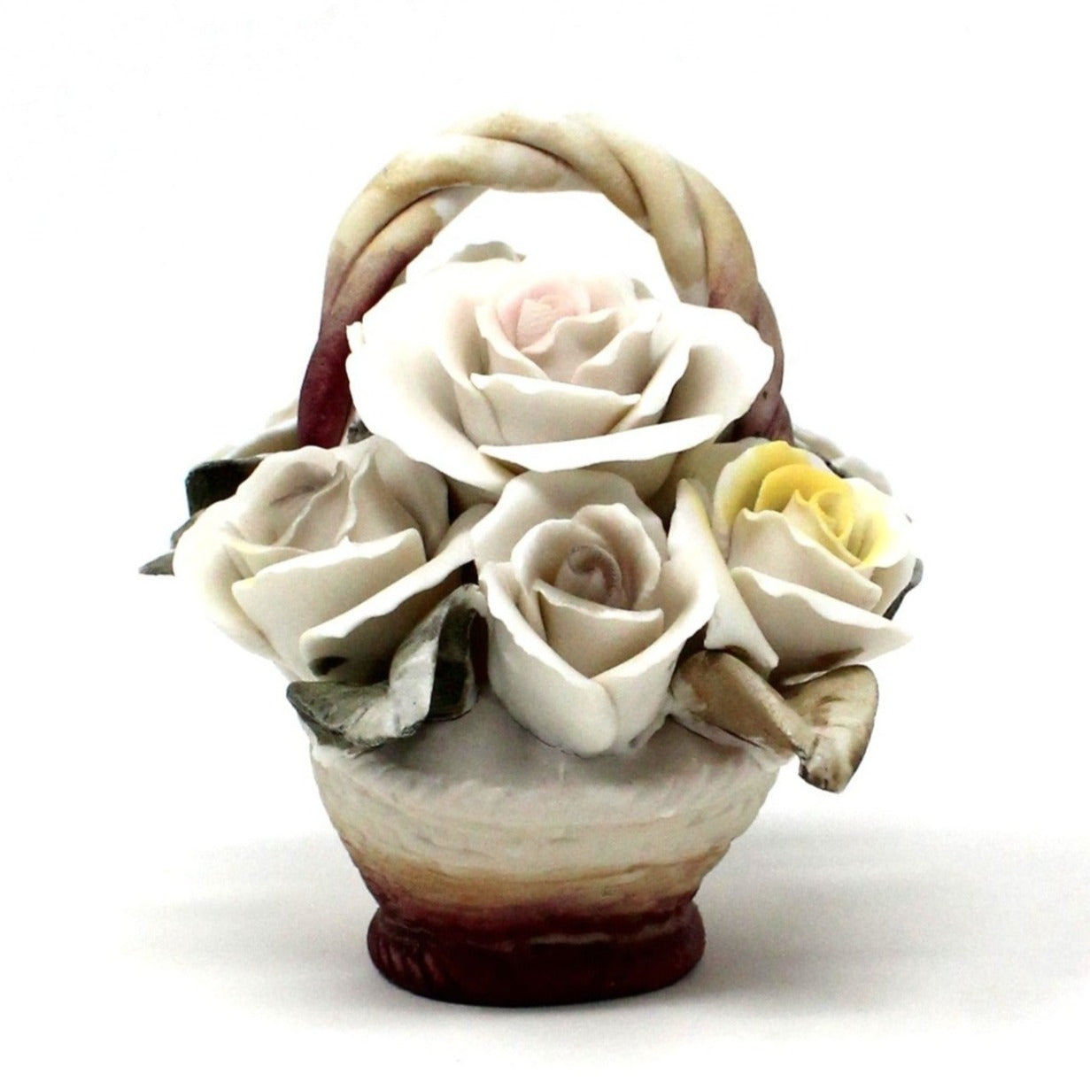 Basket, Capodimonte Style Roses, Bisque Porcelain, Vintage